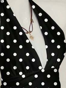 Parte superior con escote halter de cuello en V profundo y espalda descubierta con estampado de lunares retro para mujer, sexy para clubes, Y2K, grunge, clásico, old money, clubes, fiestas, moda hip-hop - Multicolor - Ver 7