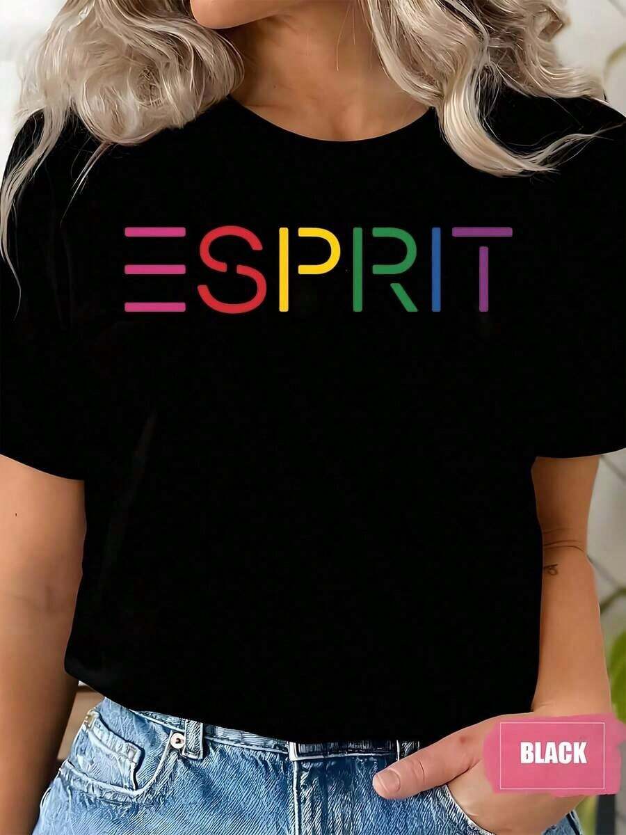 Women's Short-Sleeved T-Shirt With Round Neck And Rainbow Logo Print, For Casual Wear, Pride Festival, Comfortable Fabric And Suitable For Gifting, 220g - 黑色 - 查看 1