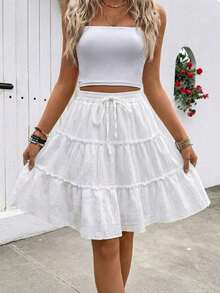 Jsdfg Holidaya Falda Casual Tropical de Vacaciones con Estampado Retro y Volantes, Falda Azul de Moda con Estampado Retro en Línea A para Verano, Faldas Boho para Mujer, Conjuntos para Fiesta, Playa, Escapada Urbana, Vacaciones, Faldas y Tops, Falda Hippie, Falda de Cebra, Falda Zumba, Vacaciones - Blanco 2 - Ver 7