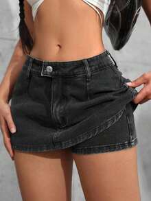 Tall Minifalda vaquera ultracorta, de moda para el verano - Gris Oscuro - Ver 7