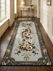 1pc Vintage European Rose Pattern Long Hallway Carpet, Luxury Entryway Corridor Palace Style Runner Rug, Washable Area Rug For Living Room, Bedroom, Home Decor - Multicolor - View 3