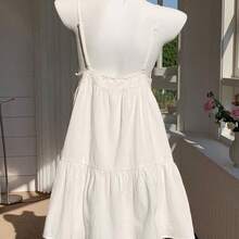 Women's Summer Vacation Casual Cotton And Linen White Hollow Embroidery Patchwork Spaghetti Straps Mini Dress,Summer Dresses For Women,White Dresses For Women - Multicolor - Ver 3