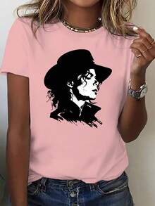 Camiseta Casual de Mujer Nueva Colección Otoño - Estampado Clásico Retrato, Cómoda y Elegante con Cuello Redondo para Deportes Correr Moda, Personalidad Divertida Suave Transpirable Ropa casual Fiesta Celebración Vacaciones Navidad Halloween Campus Graduación Regalo Unisex Pareja Hermana Conjunto - Rojo - Ver 6