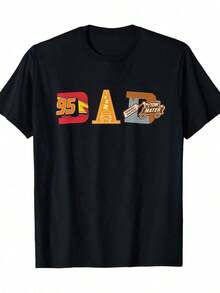 Cars T-Shirt - Racing Design, Black T-Shirt With Red '95, Lightweight And Breathable Fabric, Crew Neck, Gift 's Day Or Birthday, Casual Wear For Tall And Large, Graphic Print, Comfortable Fit - 黑色 - 查看 6