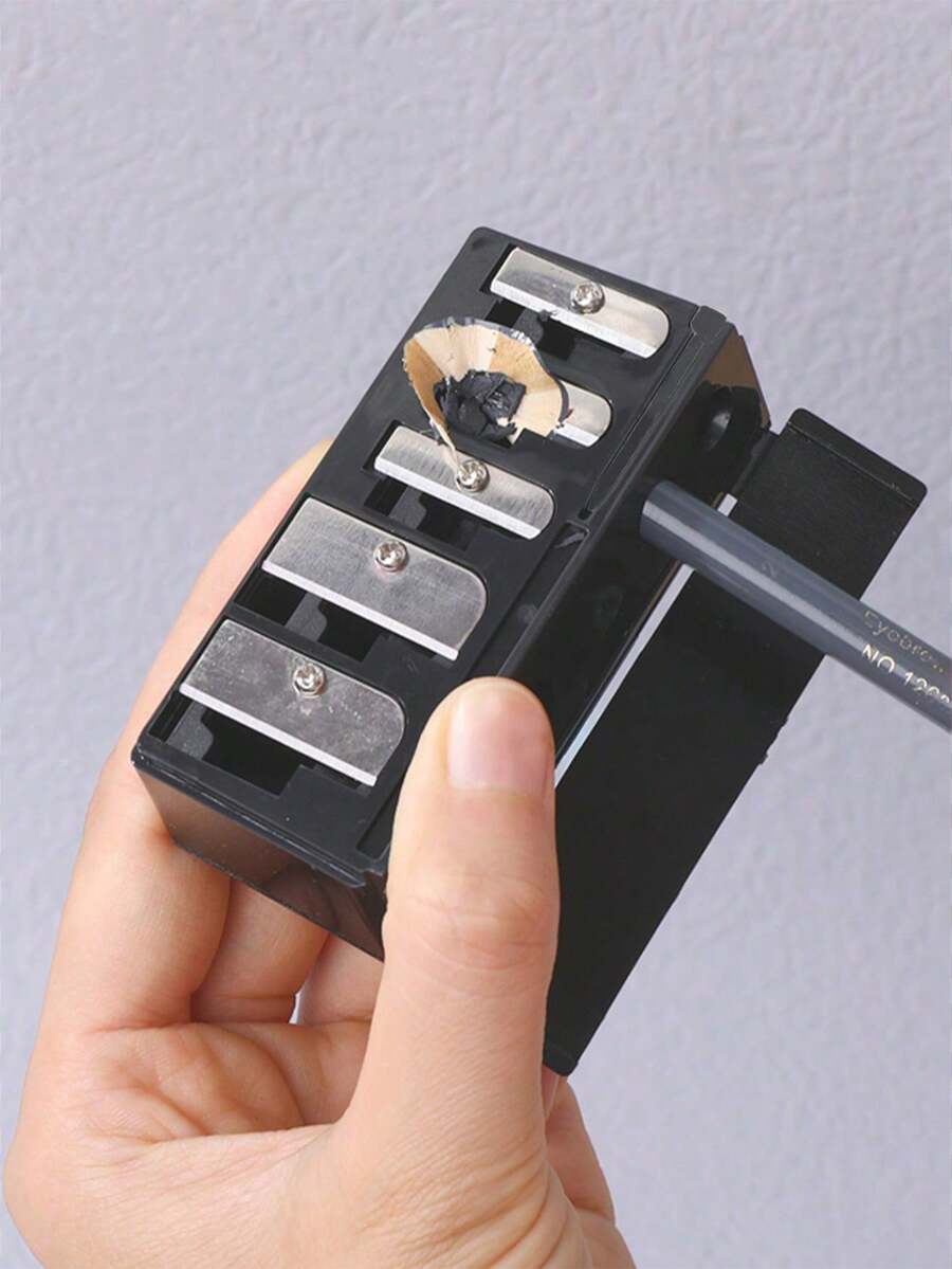 1 chiếc gọt bút chì kẻ mắt và lông mày cao cấp màu đen, thiết kế 5 lỗ, dụng cụ gọt bút chì đa năng cầm tay tiện dụng. - màu đen - Xem 1