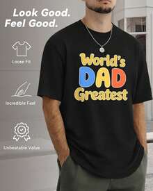 Camiseta Gráfica YTD Dad para Hombre, Camiseta 'El Mejor Papá del Mundo', Camiseta Casual de Algodón de Corte Relajado para Regalo ZFV7 - Blanco - Ver 2