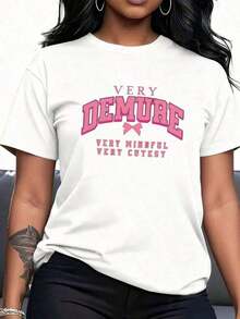 StreetKorean Pink Print T-Shirt For Valentine's Day, Casual For Women-2Graphic Tee - 白色2 - 查看 6