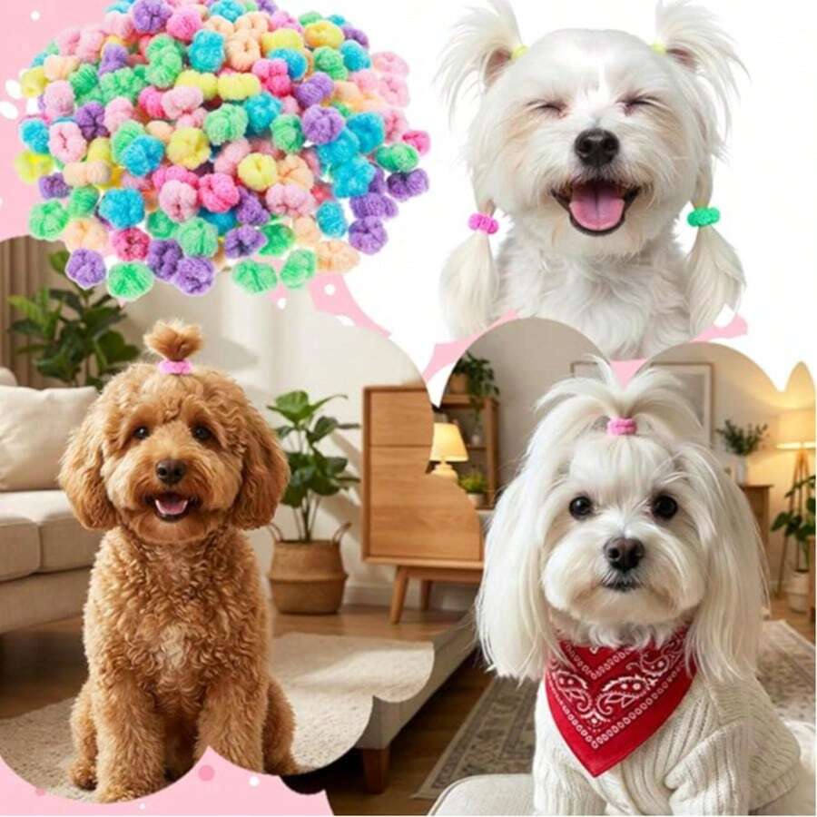 Candy-Colored Small Dog Hair Scrunchies, Elastic Hair Accessories, Cute & Comfortable Pet Supplies (Suitable For Yorkshire Terrier, Maltese, Etc.), Non-Damaging - Multicolor - View 1