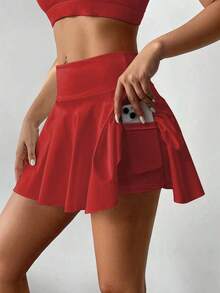 Pantalón falda de tenis de cintura alta blanco, pantalón corto/falda 2 en 1 antideslumbrante para golf/bádminton/fitness con bolsillos, falda pantalón deportiva de verano para yoga, correr al aire libre, nueva ropa de mujer en negro - Rojo fuego - Ver 6