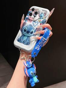 Disney Lilo And Stitch Phone Case : 3D Fluffy Pattern Border Protector Phone Soft Phone Case With A Free Cute Stitch Bracelet Chain Lanyard, Stitch, Lilo, Angel, For Apple 17 Promax 17 Pro 16 15 14 13 12 11 Pro Max XS Max X XR Soft Cover Summer Phone Case - White - View 4