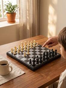 24cm 標準尺寸黑白棋盤，可折疊磁性西洋棋組，經典教育益智桌上遊戲，適合2人對弈，防水耐用便攜旅行棋禮物 - 黑與白 - 查看 6