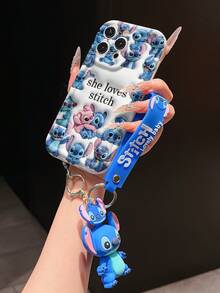 Disney Lilo And Stitch Phone Case : 3D Fluffy Pattern Border Protector Phone Soft Phone Case With A Free Cute Stitch Bracelet Chain Lanyard, Stitch, Lilo, Angel, For Apple 17 Promax 17 Pro 16 15 14 13 12 11 Pro Max XS Max X XR Soft Cover Summer Phone Case - trắng - Xem 4