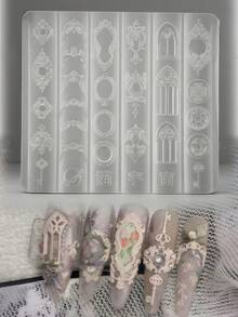 1 khung họa tiết hoa cổ điển, giá nến phong cách Baroque, khuôn silicon trong suốt tự làm để trang trí móng tay 3D. - Trong sáng - Xem 9