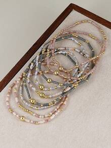 Set de 9 piezas de pulseras elásticas bohemias hechas a mano con cuentas, pulseras apilables multicapa, adecuadas para uso diario, vacaciones y fiestas de mujeres - Multicolor - Ver 4