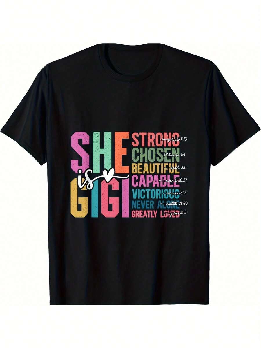 Women's & Unisex "She Is Gigi Christian" T-Shirt - 100% Retro Faith Apparel With Verse Design - Short-Sleeve Top For Grandma, Mother's Day, Christmas Gift - Classic Black, All-Season Fit 220G - 黑色 - 查看 1