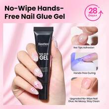 Beetles 320Pcs 16Sizes Flat-X Almond Short Nail Tips Kit, 20g Nail Glue Gel & 10ml Glue Remover, 7.5ml Base Gel Top Coat With Mini UV Lamp, Acrylic Press On Nail Extension DIY Home Manicure - 320Pcs Almond Short (Hand-Free Glue+Remover) - 查看 5