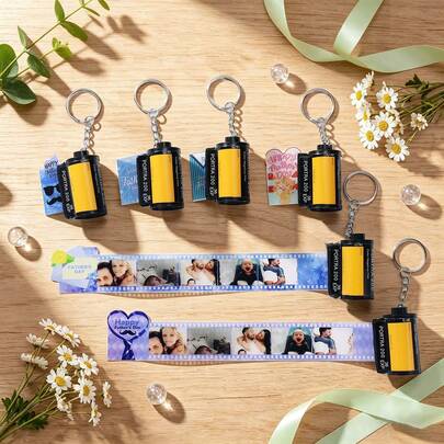 Personalized Father's Day Photo Keychain, Customized Father And Son, Great Father Keychain With Text, Record Cherished Photo Memories, Customized Name Keychain, Film Roll Keychain, Mini Photo Album, Keychain