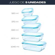 Conjunto de 5 recipientes de vidro borossilicato Klack – Herméticos para armazenamento de alimentos, próprios para forno e micro-ondas – Organização da cozinha - Ver 2