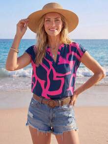 Camisas de mujer de moda simple, casual, diaria, para vacaciones y atuendo de playa - Multicolor - Ver 3