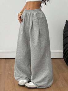 Pantalones largos de pana con textura de moda casual vintage para mujer - Gris - Ver 6
