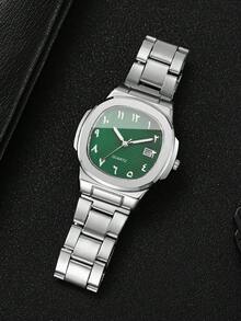 Bộ 3 đồng hồ nam, kiểu dáng cổ điển, mặt số vuông hiển thị số Ả Rập và lịch, đồng hồ đeo tay thạch anh (không kèm hộp đựng đồng hồ). - Bạc - Xem 11