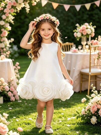 Young Girl 3D Large Flower Princess Dress Birthday Party Formal Gown Performance Evening Dress