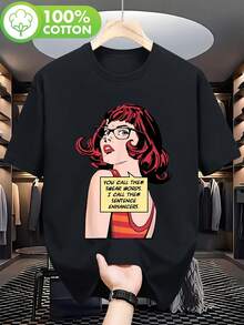 Women's T-Shirt - You Call Them Bad Words, I Call Them Phrase Boosters - Comic Book Style Slogan T-Shirt, 100% 180Gsm, With Vintage Female Characters And Swear Word Speech Bubbles, Casual Fit, Sizes S-XXL ('s Tops - 黑色 - 查看 7