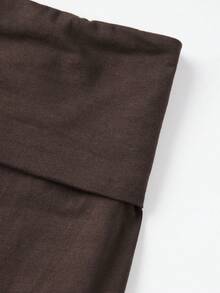 Womens Split Hem Capri Pants Fold Over Waist Solid Color Slim Fit Cropped Pants Trousers - 咖啡棕 - 查看 7