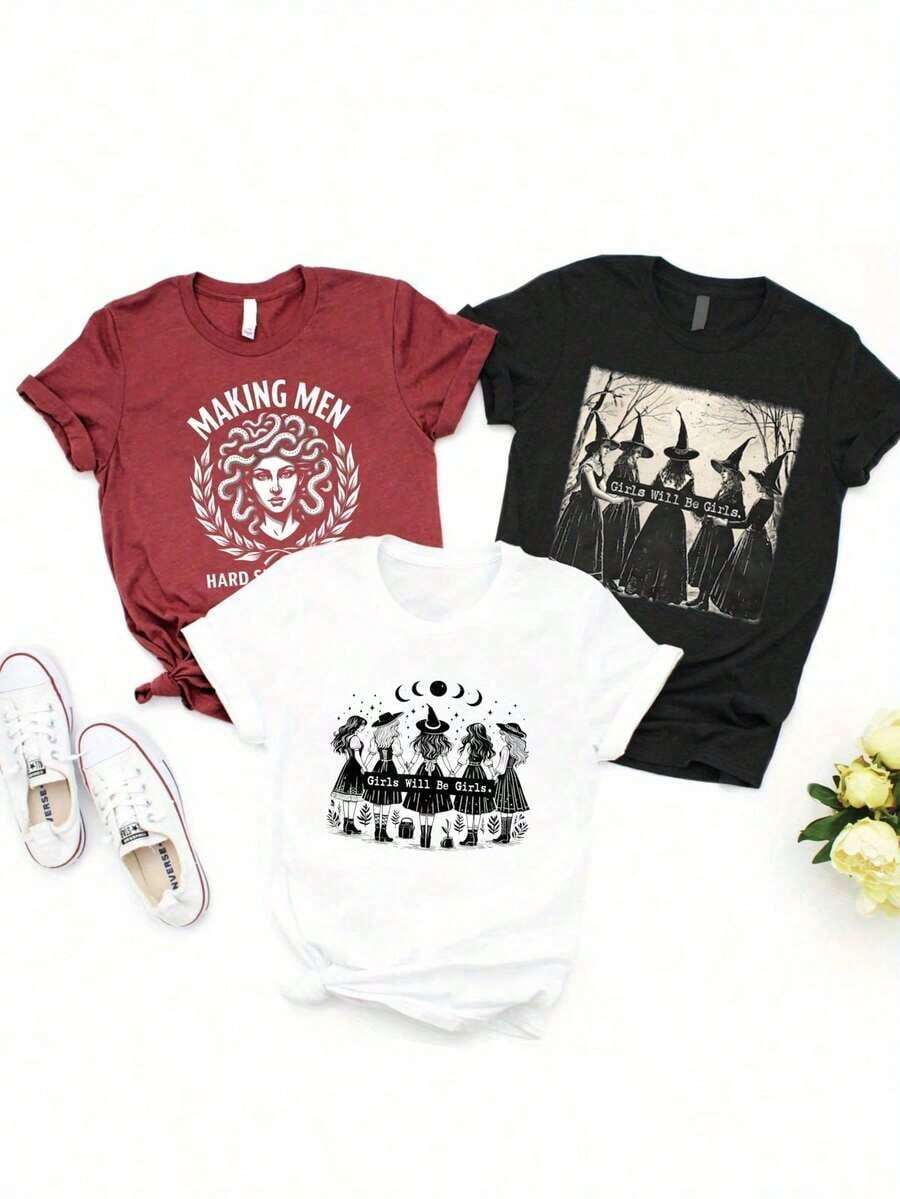 Women's T-Shirt, New 2026 Model, 100% Pure Cotton, Colorful, Unisex, Full Of Fun, Available In Black And White, Unique Piece, College Style, 1 Unit, Hard To Ignore For Men, Short Sleeve Round Neck T-Shirt, Loose And Casual For Women. - 黑色 - 查看 1