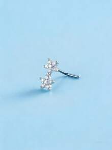 1 chiếc khuyên mũi hình chữ L đính đá Cubic Zirconia hình ngôi sao đôi, làm từ thép không gỉ 316L, khuyên mũi không gây dị ứng dành cho nữ. - Bạc - Xem 4