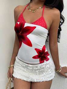 Este top deportivo sin espalda con estampado contrastante para mujer es perfecto para viajes a la isla, salidas a la playa, vacaciones, uso diario, festivales de música, fiestas y otras ocasiones. - Multicolor 3 - Ver 3
