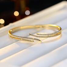 1pc Luxury Multi-Layer Rhinestone Bangle Bracelet, Zirconia Embedded Open Design, Versatile Accessory Suitable For Gifts, Gatherings With Friends - Bracelet - View 5