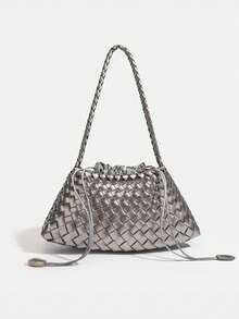 2026 New Handmade Woven Coffee Color Casual Shoulder Bag, Underarm Bag, Mother-Child Bag, Business Women's Commuter Bag, Suitable For Work, Shopping, Dating, Travel, School And Other Daily Use (Accessories Not Included) - Silver - View 10