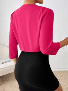 Blazer de moda casual y de negocios con frente abierto y plisado, de manga larga, para otoño/invierno - Rosa Fucsia - Ver 2