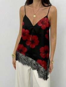 Camiseta elegante y sexy de mujer con estampado de leopardo y encaje en contraste, camiseta de estampado de leopardo elegante, top de fiesta, atuendos de playa y vacaciones para mujeres, top para salir - Blanco 4 - Ver 4