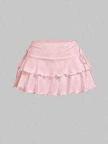Tall Falda de pastel con cintura de cordón para el verano - Rosa Pálido - Ver 10
