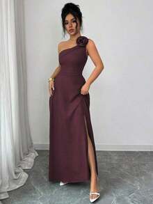 YHHElenzga Vestido largo sin mangas verde con decoración floral en los hombros, cintura ajustable, falda en línea A con abertura, estilo vintage francés romántico y elegante, adecuado para ir al trabajo, negocios, playa, casual, versátil y sencillo, boda, Día de San Valentín, primavera/veranoYHH - Granada - Ver 4