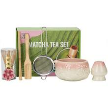 1件/7件套莲花口抹茶茶具套装，包含抹茶碗、抹茶筅、茶漏、抹茶杯、搅拌棒、茶匙、茶碗套装、抹茶冲泡工具、甜点和饮品制作工具、日式礼盒、松金抹茶搅拌套装、抹茶爱好者礼物、返校套装、节日礼盒 - 彩色 - 查看 5