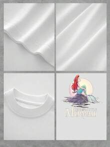 A Red-Haired Mermaid Gazing At The Horizon Under The Moonlight Symbolizes Freedom, Dreams, And A Connection To The Sea. This Women's Casual T-Shirt Is Comfortable And Perfect For Everyday Wear. - 白色 - 查看 4