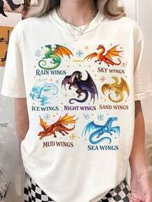 Unique Piece, Fire Dragon Wings, Fantasy Dragon Art, Literary Dragon Design, Fire Dragon Illustration, Printable Clipart, Vibrant Colors, Multiple Color Options, Women's Casual Summer T-Shirt, Vacation Style, Book-Themed T-Shirt, Fun Prints, Music Festival, Easter, Teacher's Day - 多色 1 - 查看 8