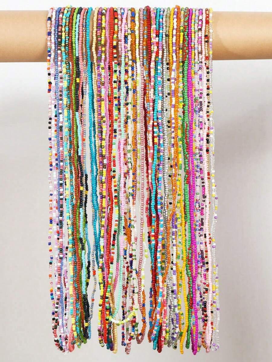 1/5/10/20/30 piezas/Set Cadena de cintura de estilo bohemio exquisito y versátil con perlas falsas y cuentas de colores de alta calidad, joyería adecuada para hombres y mujeres, playa, vacaciones, fiesta, uso diario, hermoso regalo de vacaciones, regalo de cumpleaños (color y estilo aleatorios) - Multicolor - Ver 1