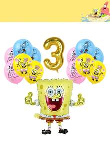 SpongeBob SquarePants Juego de globos para fiesta de cumpleaños y baby shower con temática de Bob Esponja, que incluye globo de lámina, globo dorado con el número 6 y globos de látex con estampados de Patrick y Calamardo, en colores vibrantes amarillo, rosa y azul, para decoraciones festivas, baby showers, reuniones de cumpleaños y eventos temáticos, perfecto para crear una atmósfera lúdica, alegre y memorable para la fiesta. - conjunto decorativo - Ver 5