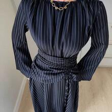 Women's Striped Minimalist Long Sleeve Dress, Casual Everyday Wear Winter Blue,Dresses For Women Elegant Spring - Azul Marino - Ver 6