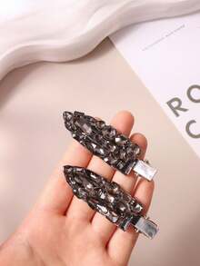 1pc Gun Black High-End Design Pearl & Rhinestone Invisible Hair Clip, Side Bangs Clip For Daily Casual Elegant Look - Gun Black - View 6