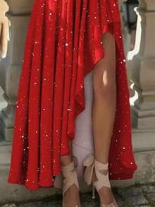 Vestido de fiesta primavera 2026, hombro asimétrico, cintura alta y corte ajustado elegante - Rojo - Ver 4
