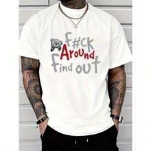 Camiseta Casual para Hombre 100% Algodón con Gráfico de Oso Boxeador - Estampado "FK AROUND AND FIND OUT", Negra, Manga Corta, Cuello Redondo, Lavable a Máquina, Comodidad para Todas las Temporadas ZCA0 - Blanco - Ver 12