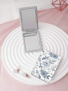 1PC Pastoral British Style Floral Series Portable Vanity Mirror, Foldable Lightweight Ultra-Thin Convenient Hand Mirror, PU Leather, Suitable For Multiple Scenes And All People, Rectangular Small Mirror, Pocket Mirror, Floral Pattern Design, Exquisite And Delicate, Easy To Carry, Handheld Makeup Mirror, 180° Flip Cover, Multi-Functional - Multicolor - View 3
