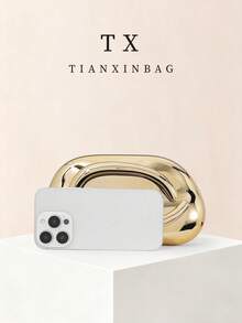Neue minimalistische, lässige, retroelegante Clutch, Ketten-Schultergurt Umhängetasche, geeignet für Partyanlässe; exquisite und kompakte Umhängetasche; Retro-Design; perfekt passend für Hochzeitsparty-Outfit, Feier-Tasche; ideal für Hochzeit, Abschlussball, Gala/Bankett-Anlässe, kann mit Feiertagsparty-Kleid, Abendkleid und Pailletten-Rock kombiniert werden; geeignet für Hochzeitsfeiern - Gold - Übersicht 4