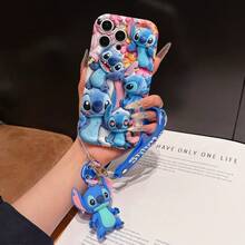 Disney Lilo And Stitch Phone Case : 3D Fluffy Pattern Border Protector Phone Soft Phone Case With A Free Cute Stitch Bracelet Chain Lanyard, Stitch, Lilo, Angel, For Apple 17 Promax 17 Pro 16 15 14 13 12 11 Pro Max XS Max X XR Soft Cover Summer Phone Case - trắng - Xem 1