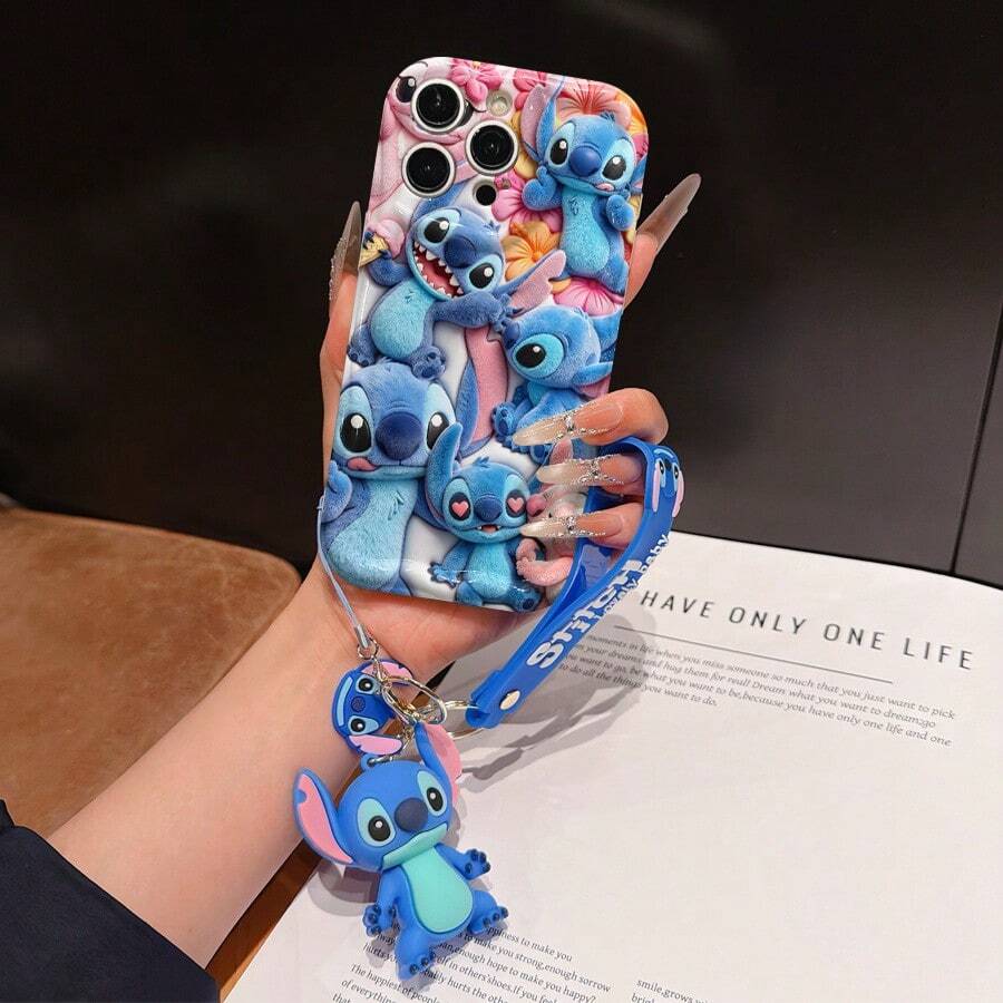 Disney Lilo And Stitch Phone Case : 3D Fluffy Pattern Border Protector Phone Soft Phone Case With A Free Cute Stitch Bracelet Chain Lanyard, Stitch, Lilo, Angel, For Apple 17 Promax 17 Pro 16 15 14 13 12 11 Pro Max XS Max X XR Soft Cover Summer Phone Case - trắng - Xem 1